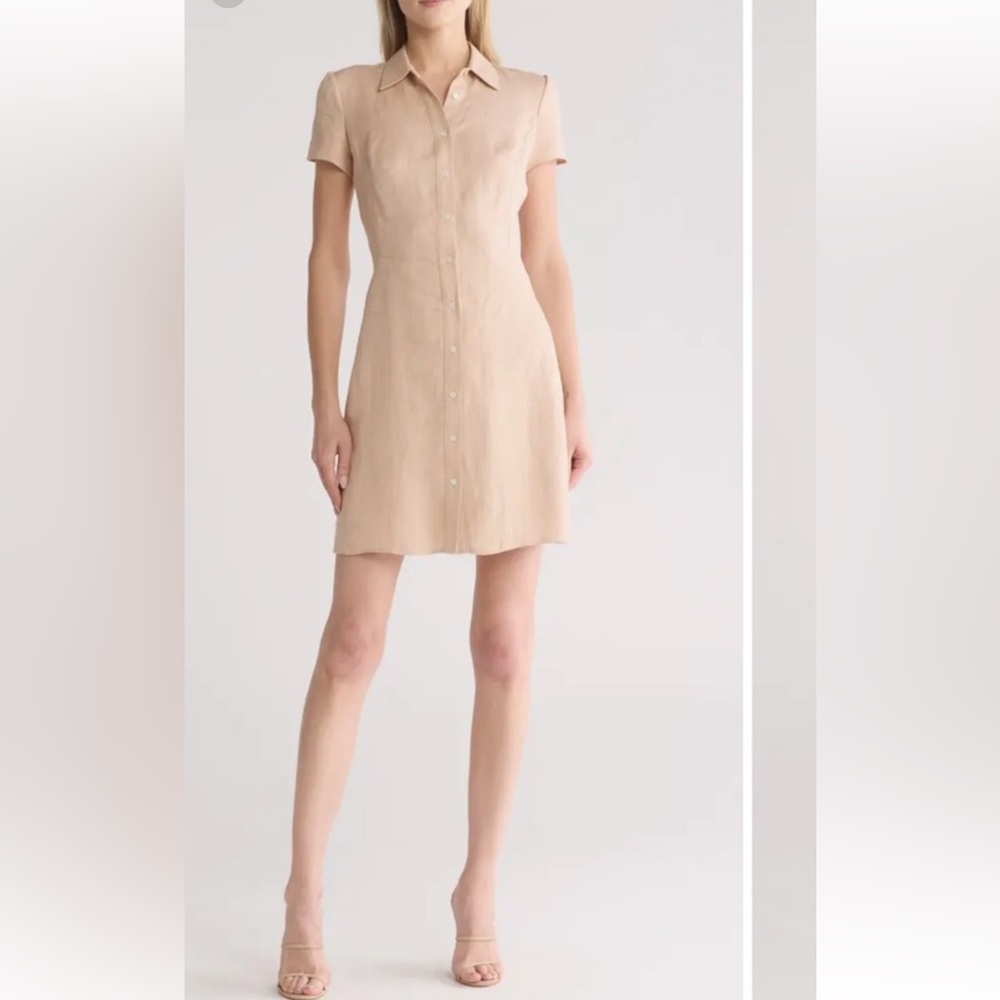 Theory Beige Button-Front Mini Shirt Dress